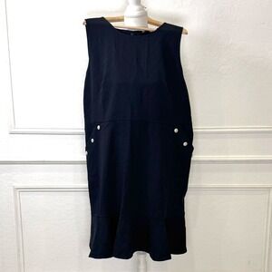 Loft Plus Black Sleeveless Flounce Hem Dress‎ Pearl Button Accents Size 18